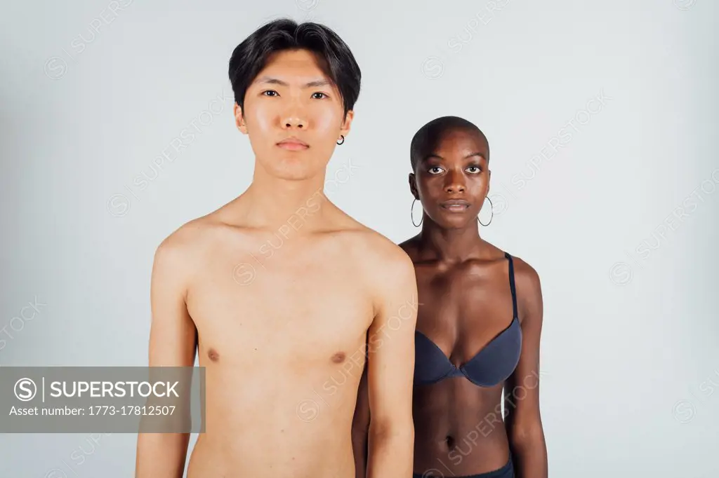 Portrait of couple wearing underwear