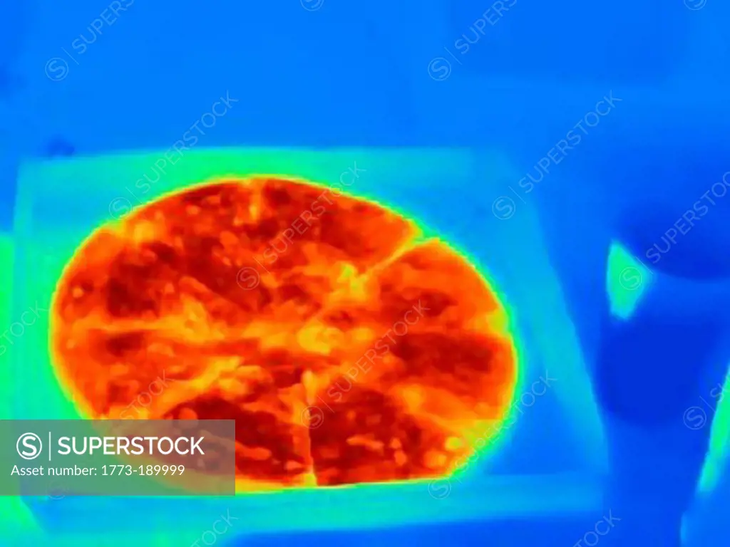Thermal image of pizza in box