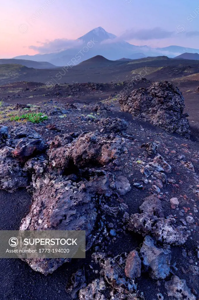 Lava field and Tolbachik Volcano, Kamchatka Peninsula, Russia