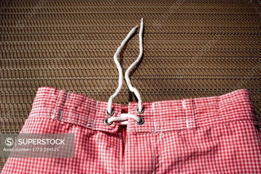 Red and white gingham swimming trunks