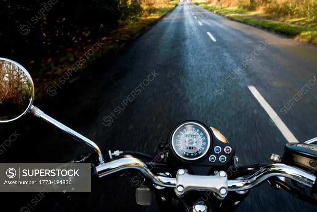 Motorbike on empty rural road
