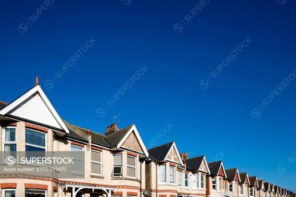 Street of houses and blue sky