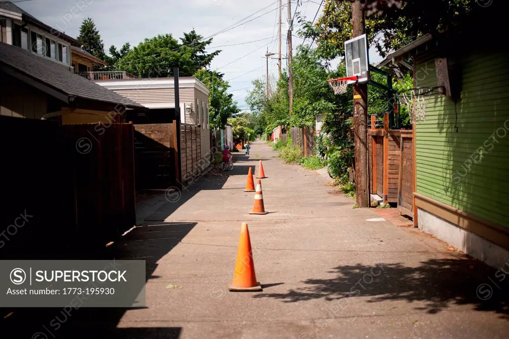 Traffic cones in alley