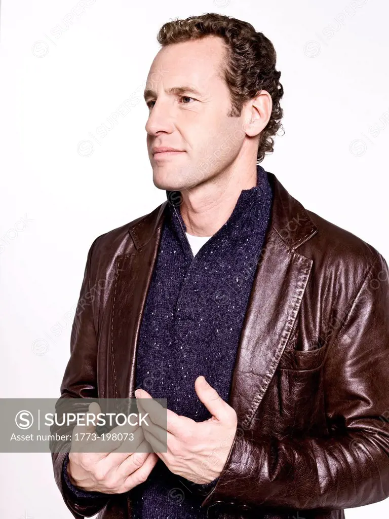 Man wearing leather jacket, portrait