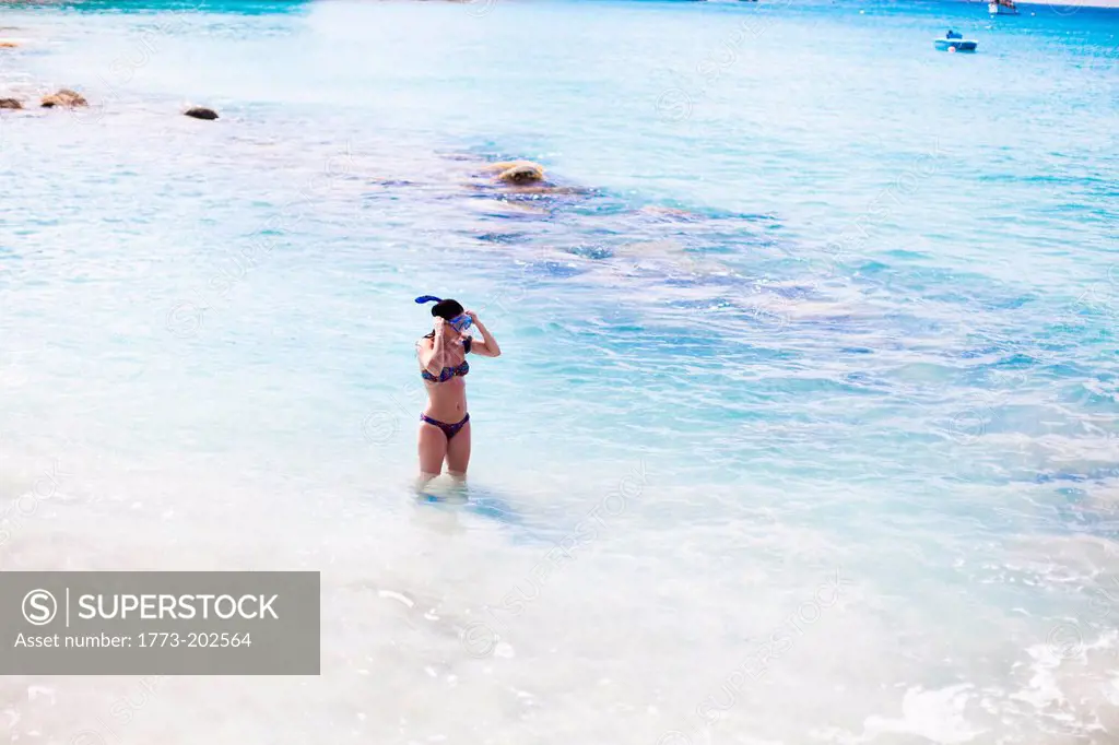 Woman with snorkel, St Maarten, Netherlands