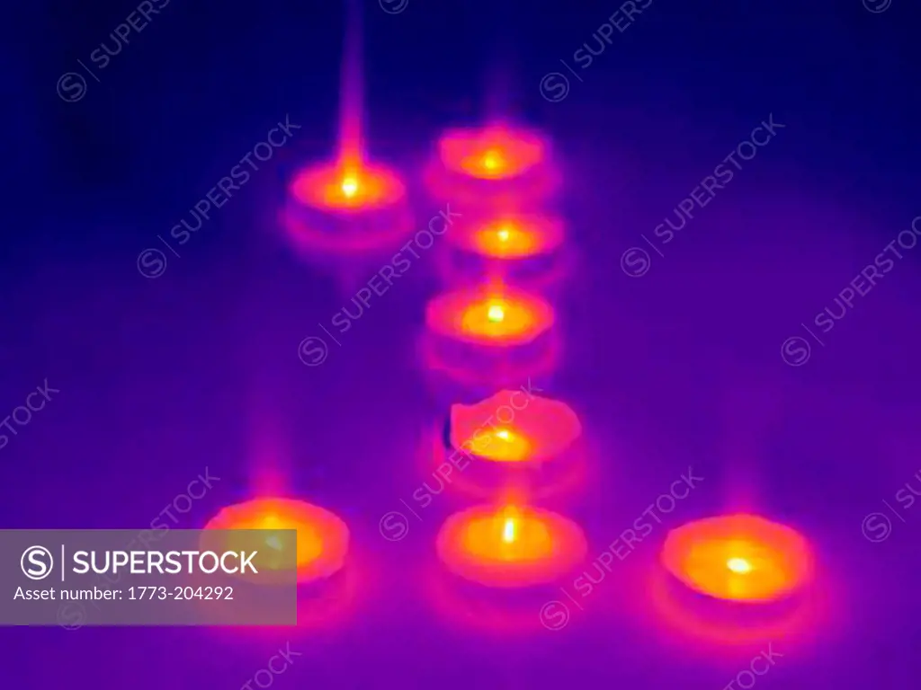 Thermal images of eight candles burning