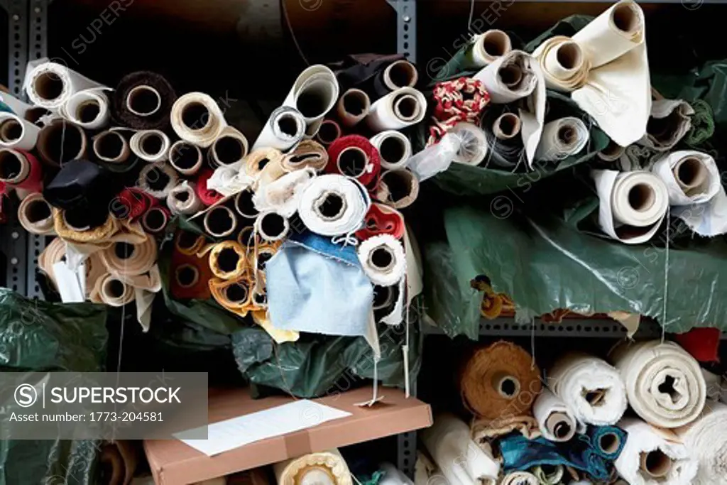 Rolls of fabric in textiles factory