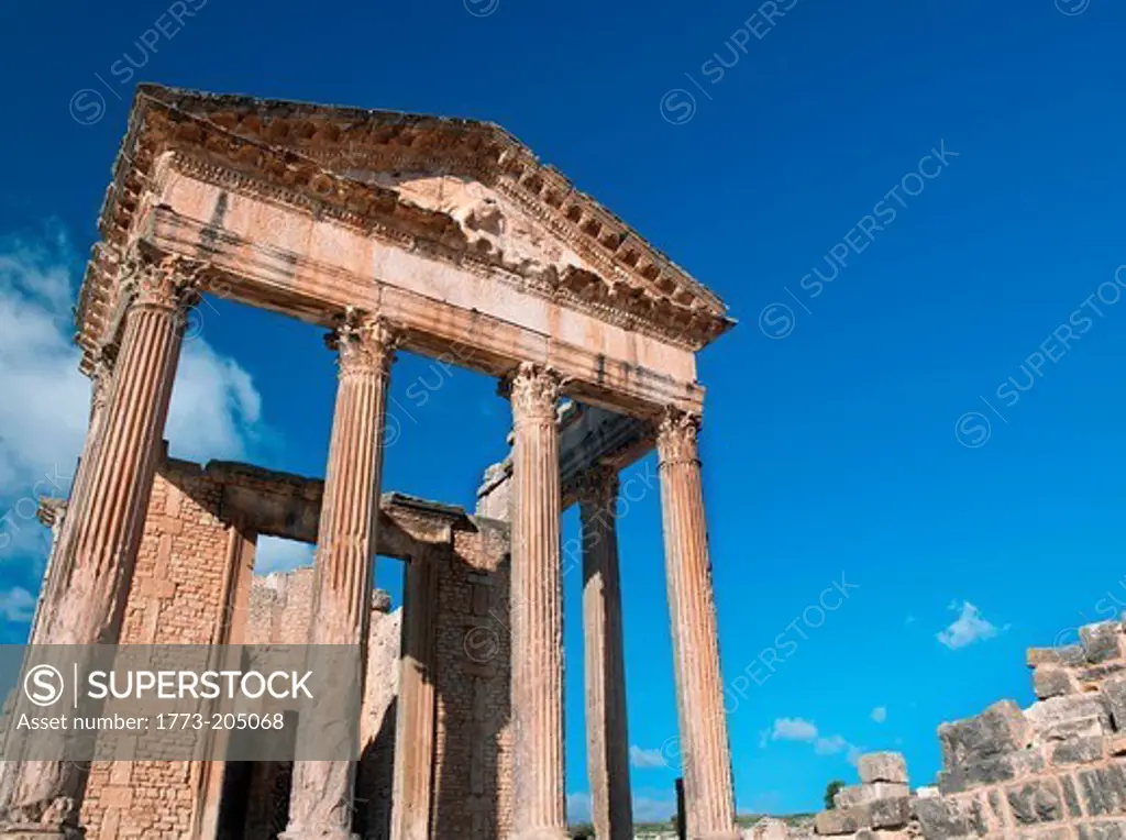 Ancient Roman city of Dougga, a UNESCO World Heritage Site in northern Tunisia