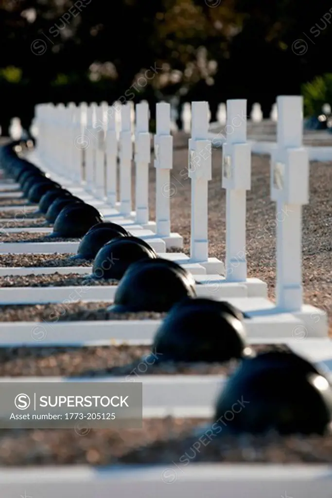Graves in the military cemetery in Takrouna, near Enfidha, Tunisia