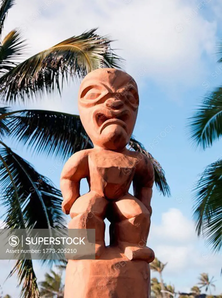 A Tiki carving at Laie, O'Ahu, Hawaii