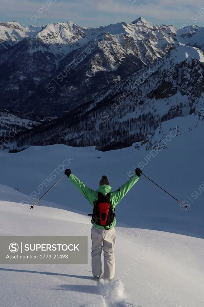 Skier, skiing off piste.