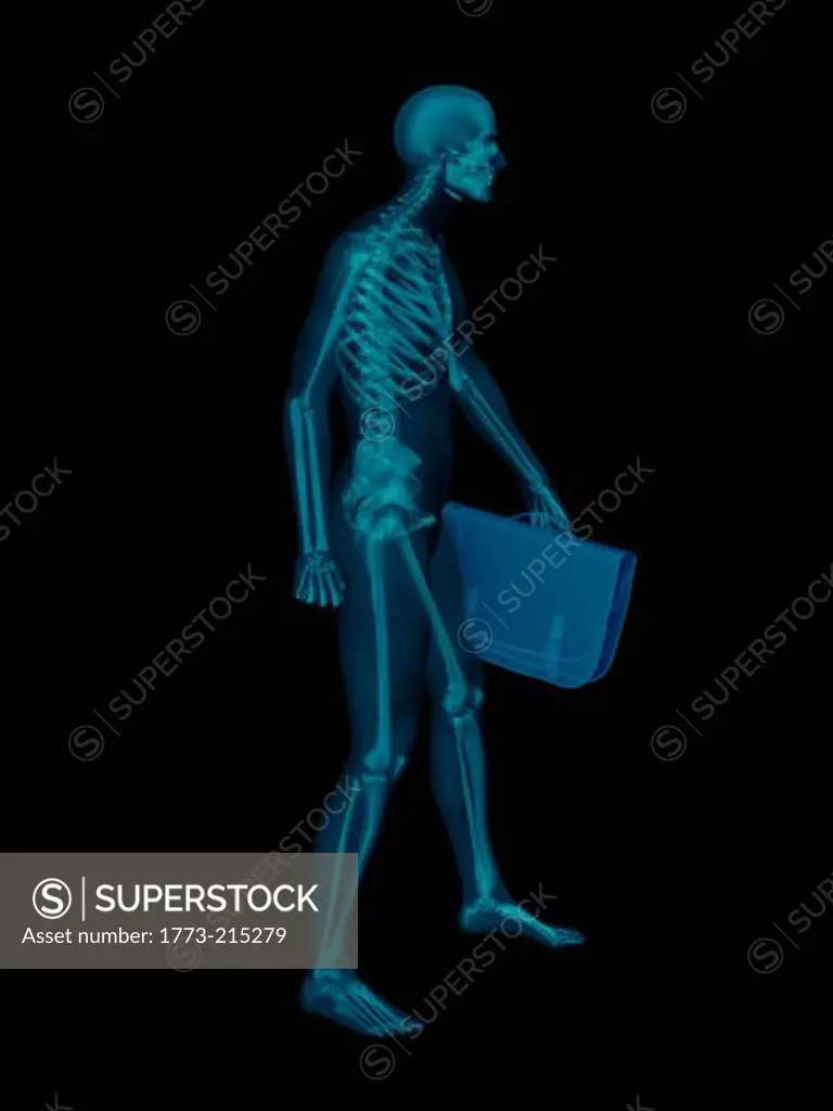 Transparent man carrying a briefcase
