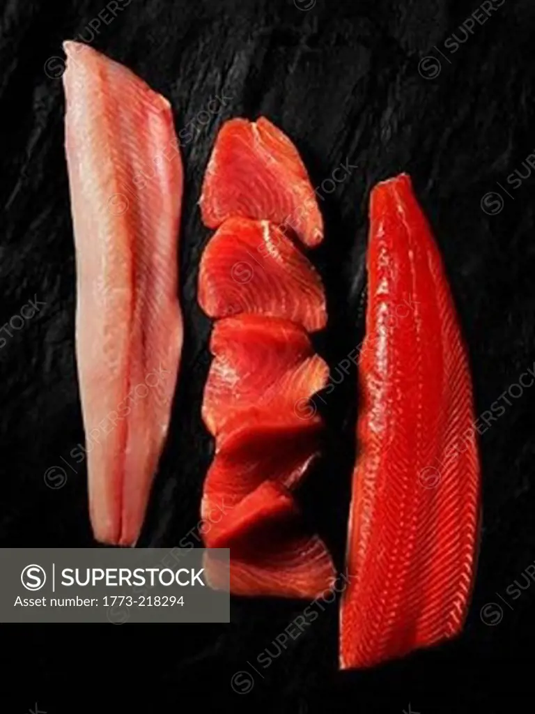 Raw fish fillets