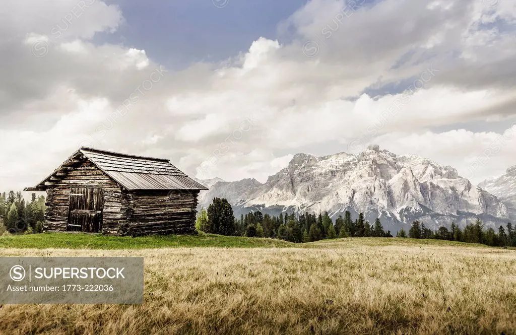 Cabin and wheatfield, Alta Badia South Tyrol, Italy
