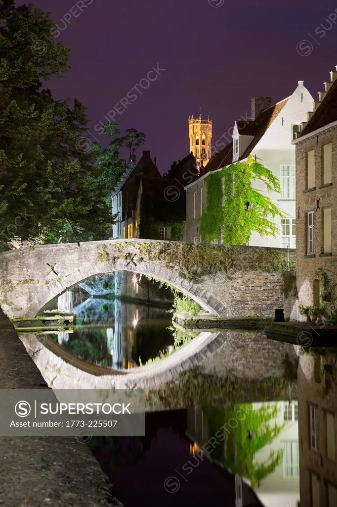 Peerdenbrug and Belfort, Canals of Bruges, Belgium