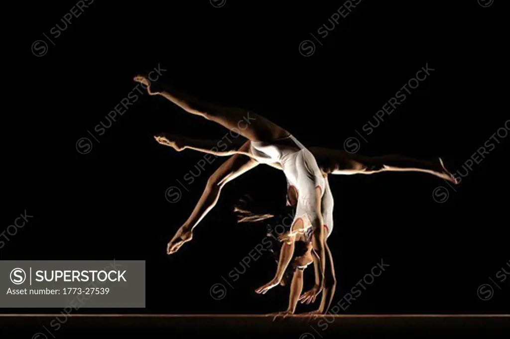gymnast multiple image on beam