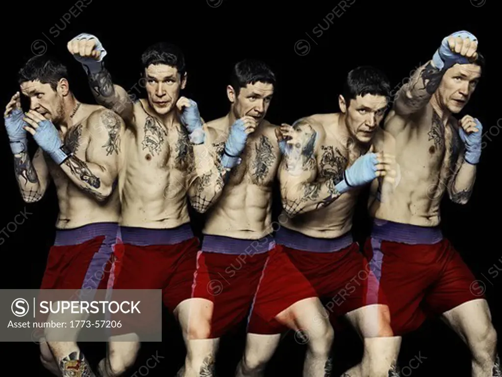 Multiple exposure of boxer punching