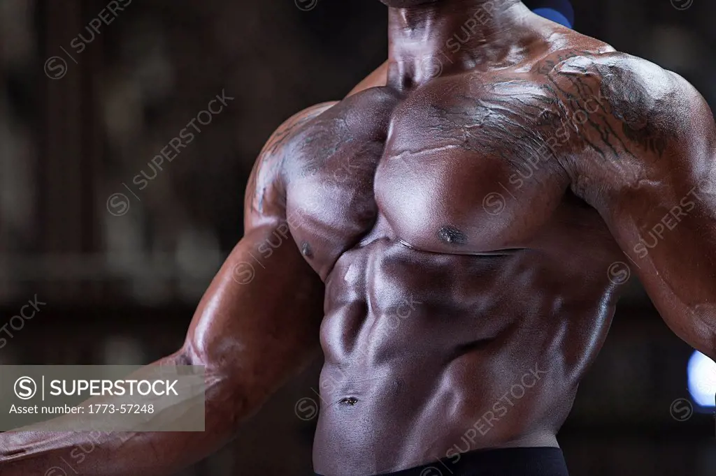 Close up of athletes muscular chest