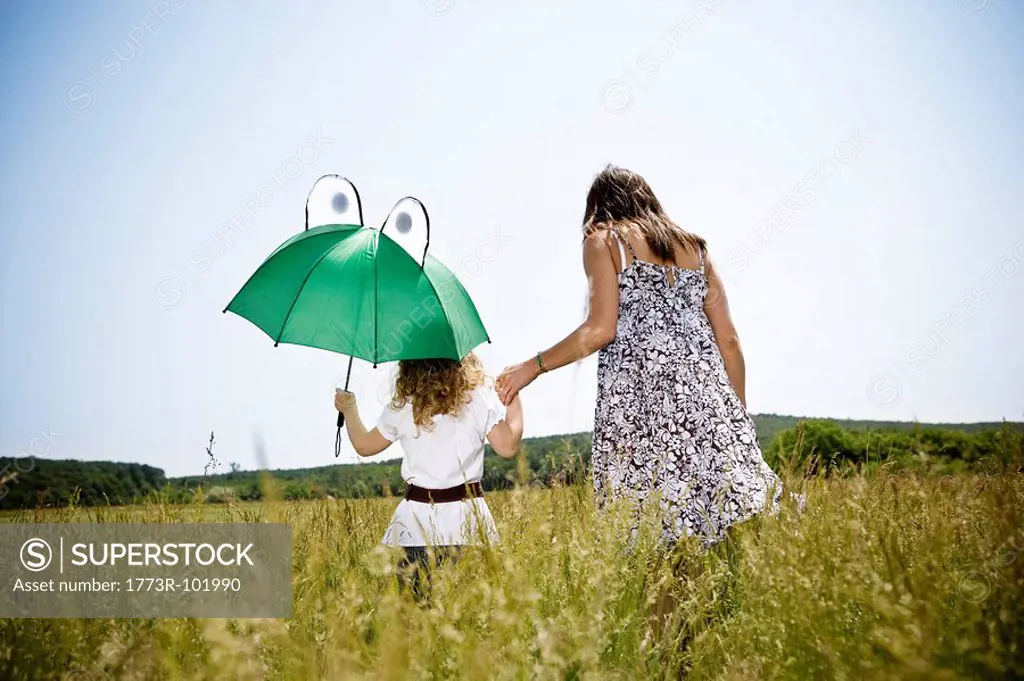 Mother and daughter walking
