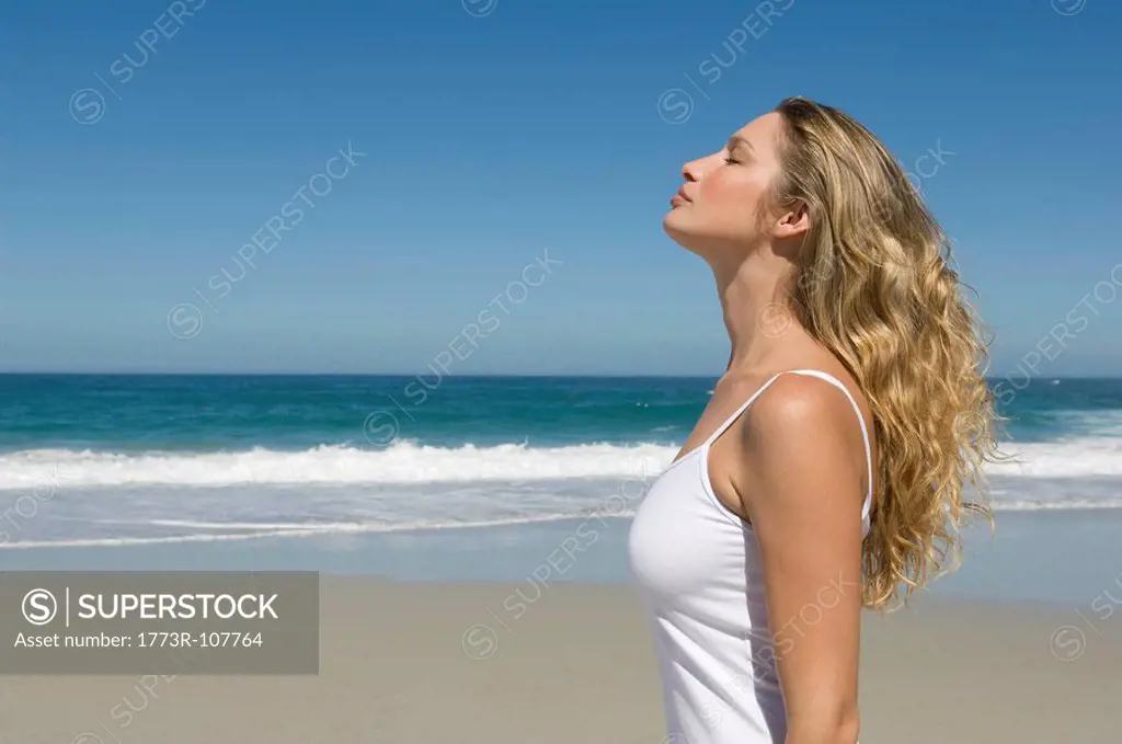 Calm female on beach