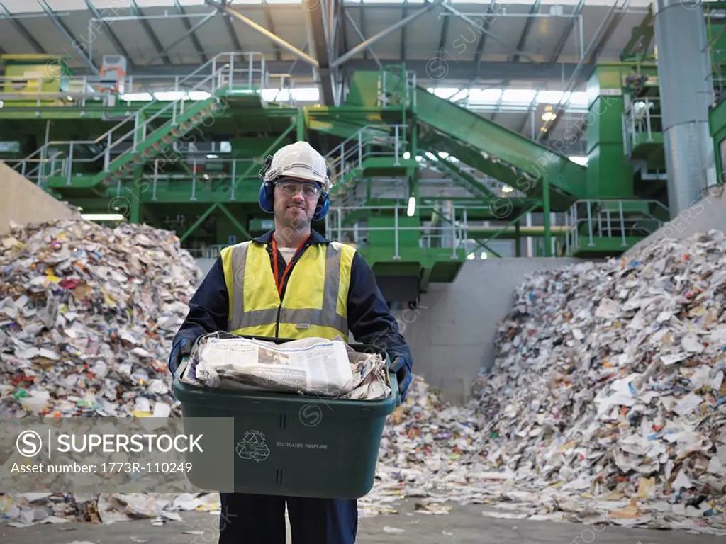 Worker With Waste Recycling Box