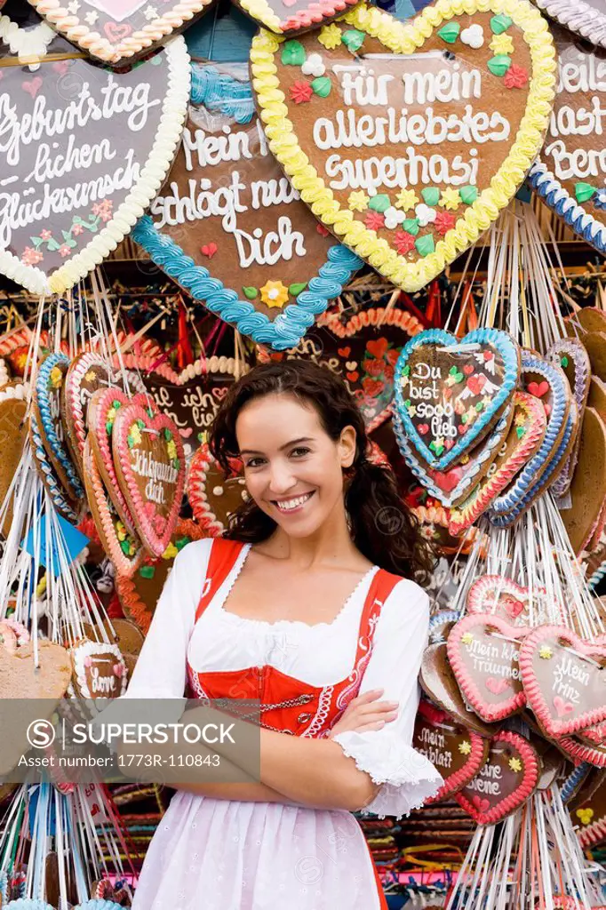 Young Woman With Gingerbread Many Hearts