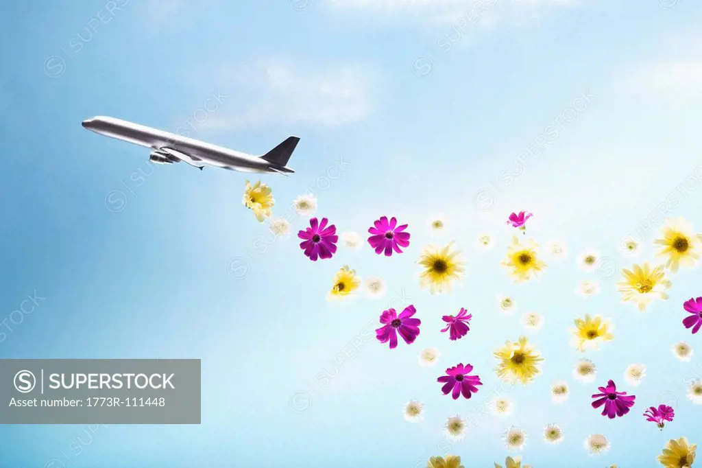 A plane emitting flowers