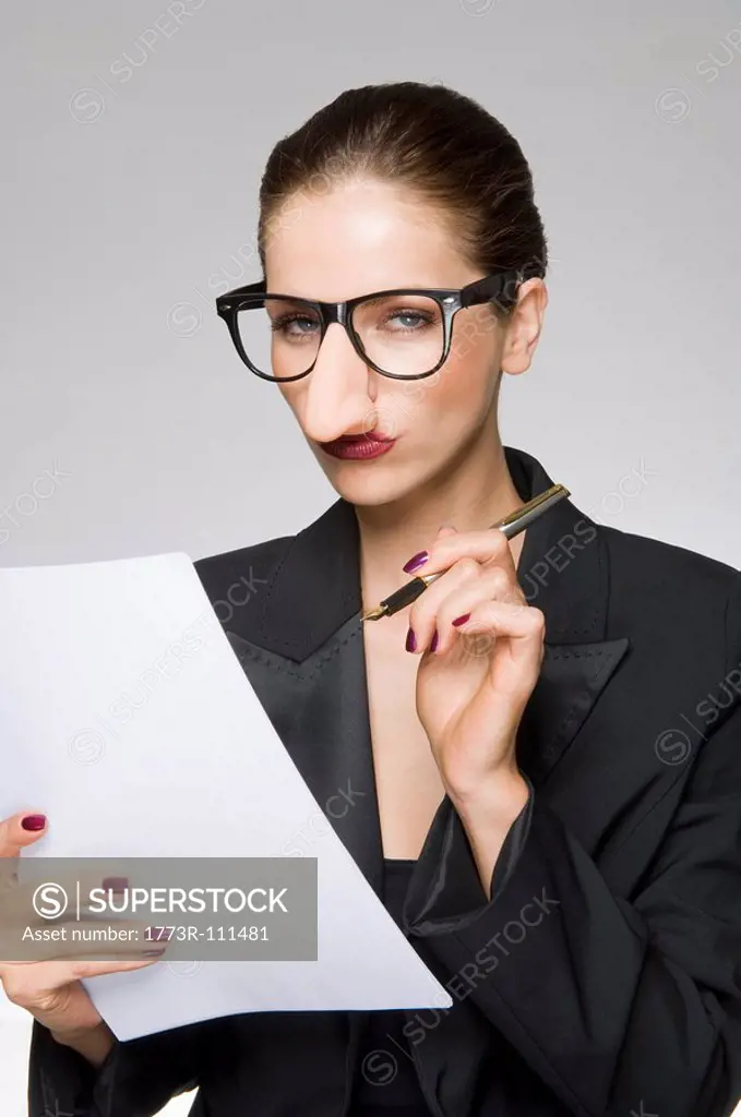 Female as business woman with fake nose