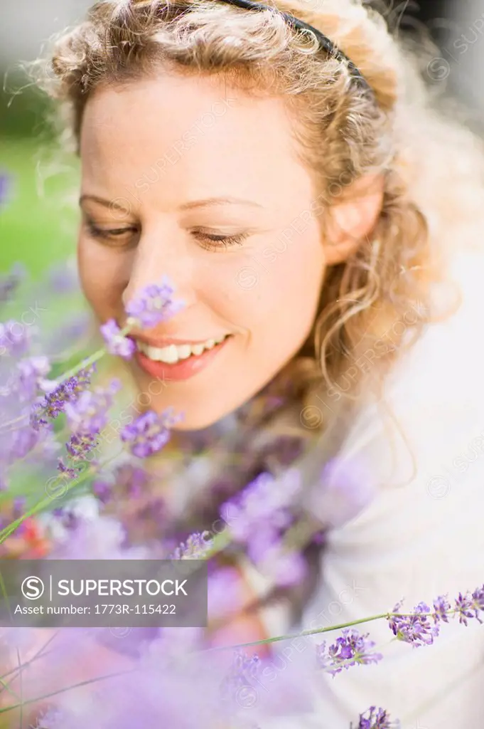 portrait of middle_aged woman and flower