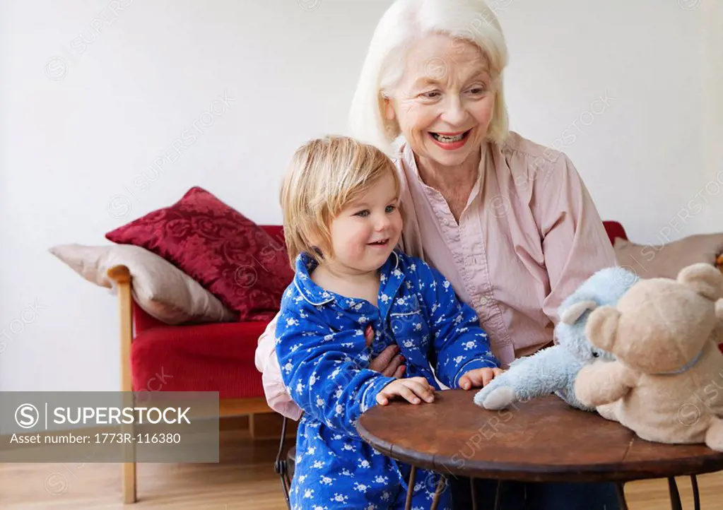 A grandmother playing with her grandson