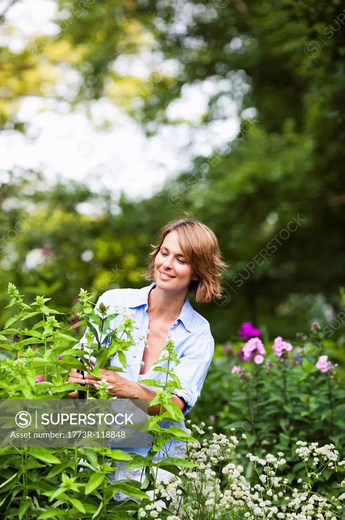 woman taking care of plants
