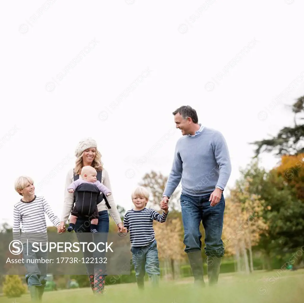 Family walking in nature