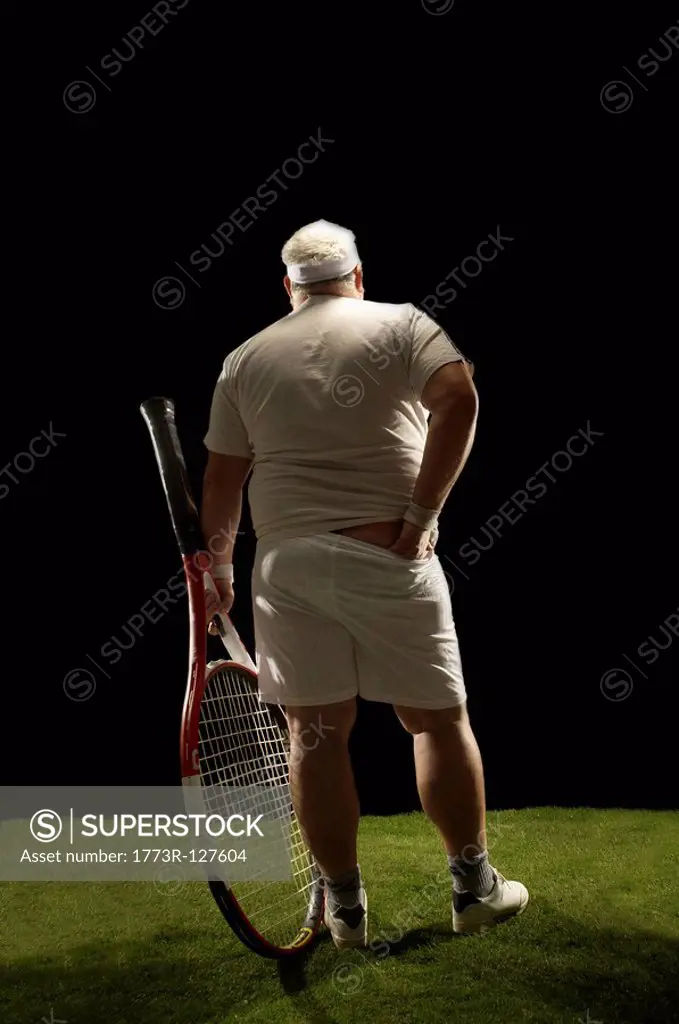 Large tennis player rear view