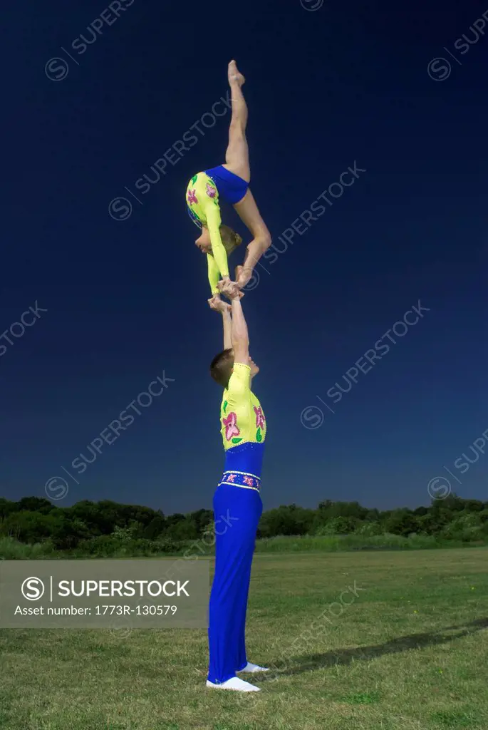 Acrobatic troop performing moves