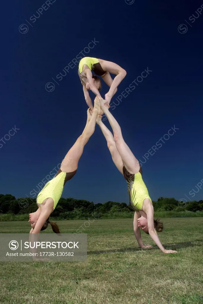 Acrobatic troop performing moves