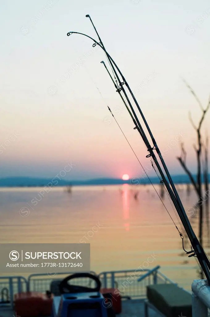 View of river at sunset, Kafue National Park, Zambia