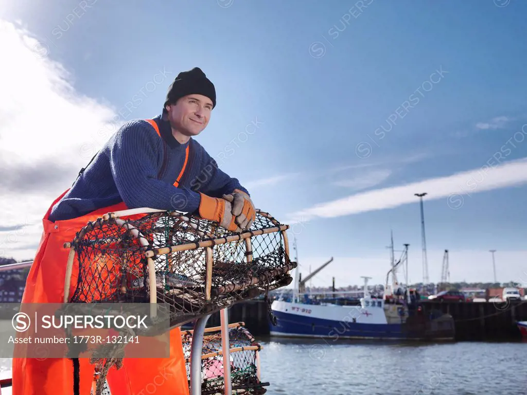 Fisherman with lobster pot