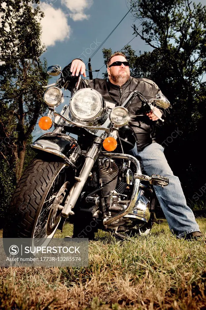 Portrait of a biker on motorcycle