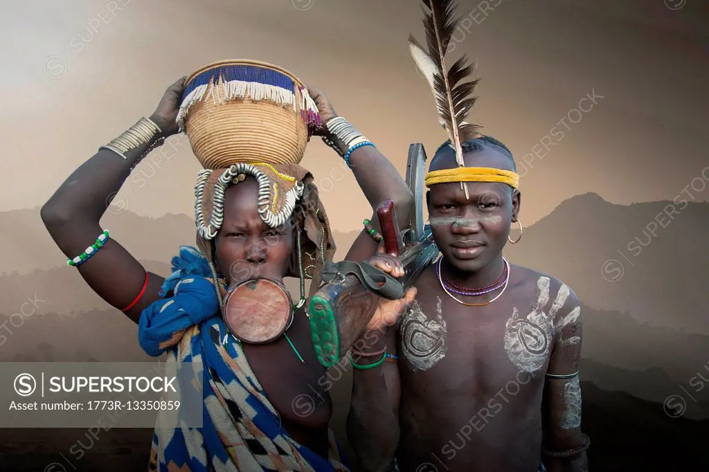 A young couple of the Mursi Tribe, Omo Valley, Ethiopia