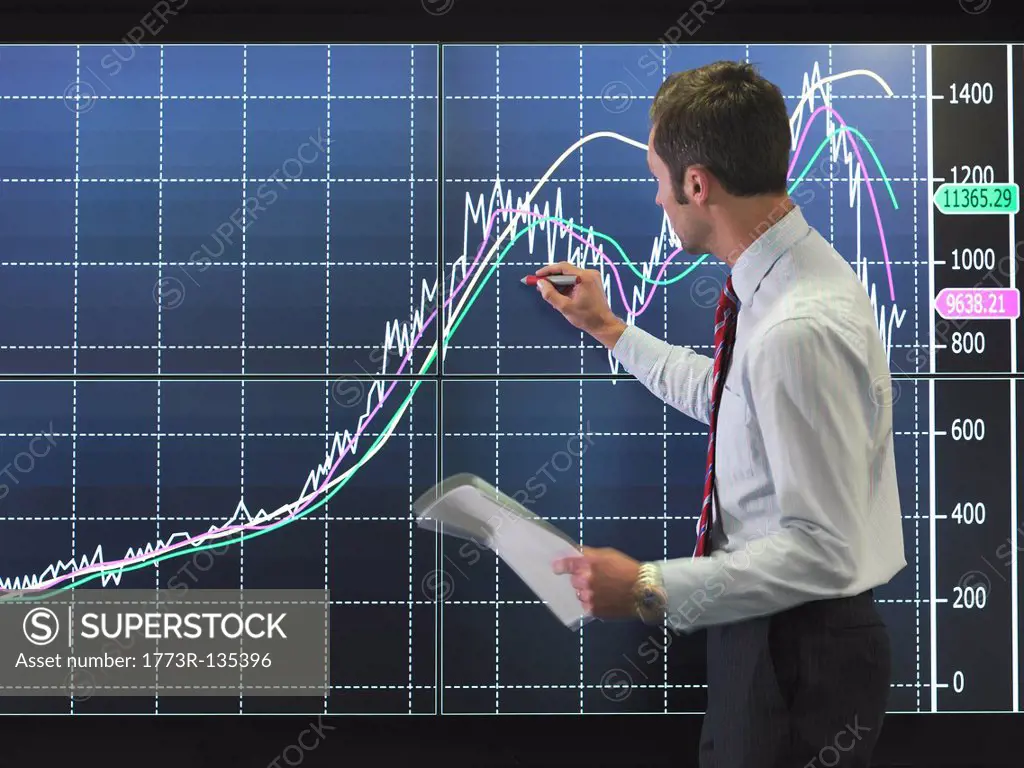 Businessman with graph on screen