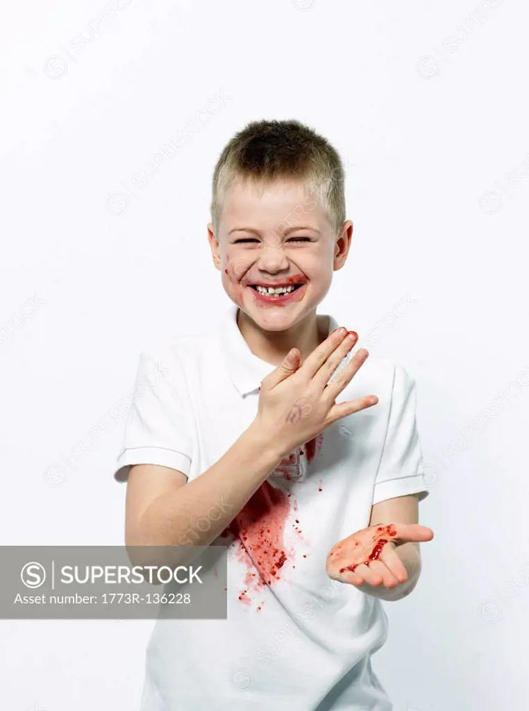Boy having fun with jam