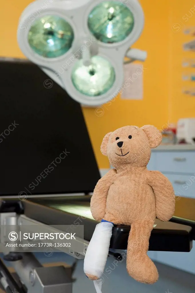 Teddy bear with dressing at couch