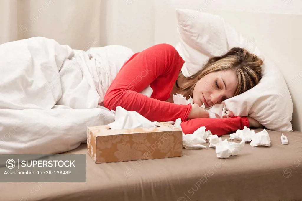 Woman with cold sleeping