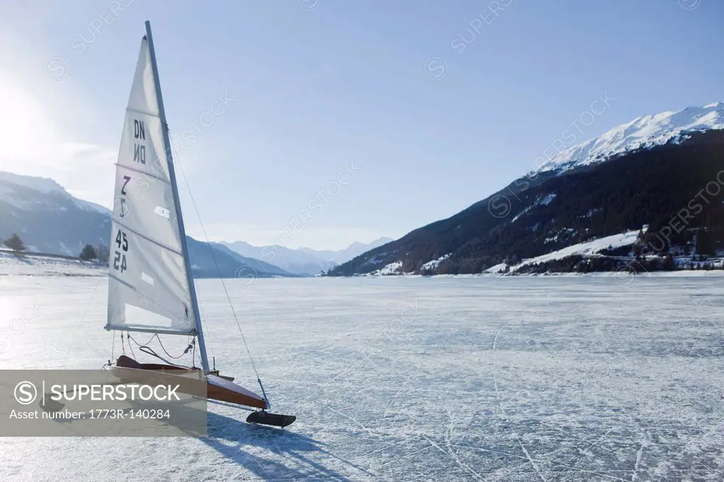 Icesailer on frozen lake