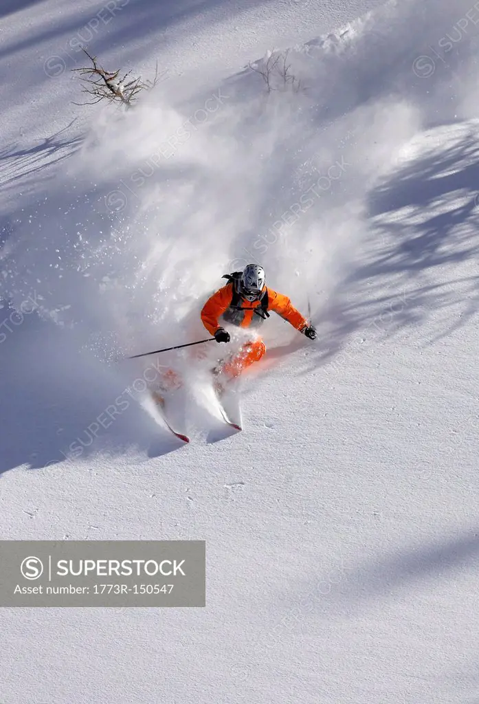 Skier on snowy mountain slope