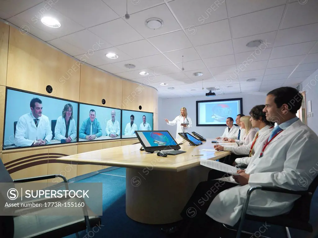 Scientists having video conference