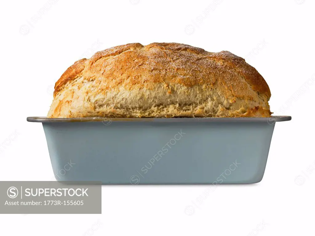 Close up of freshly baked bread in pan