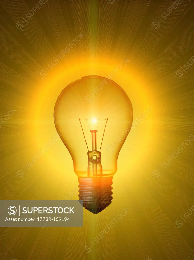 Close up of glowing light bulb