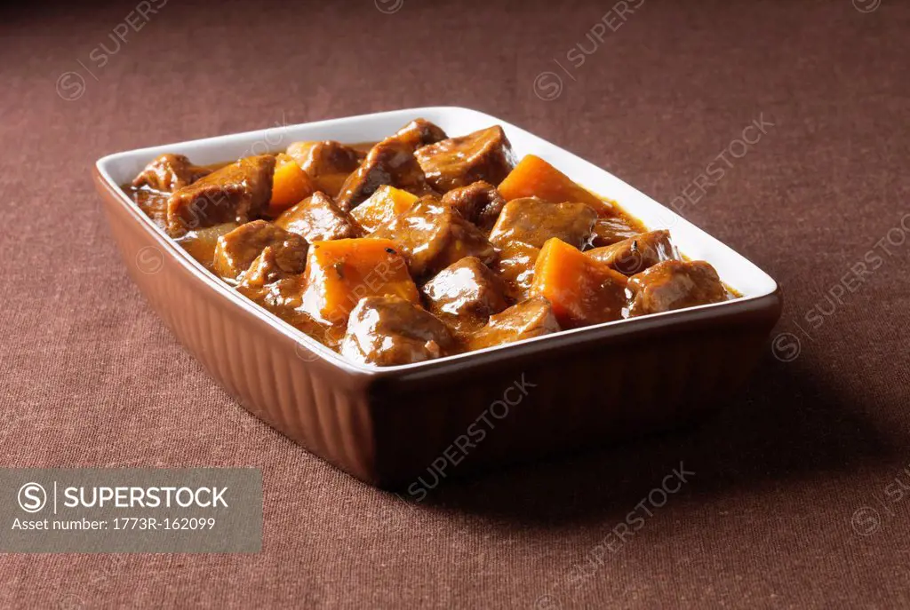 Close up of beef casserole with carrots