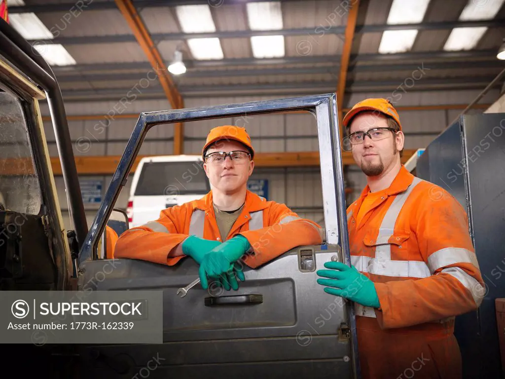 Engineer apprentices with truck